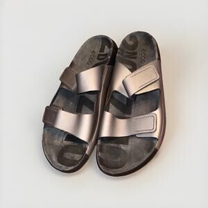 Ecco Women's 2nd Cozmo Two Band Slip-On Flat Sandals Silver Size 41 (10-10.5)
